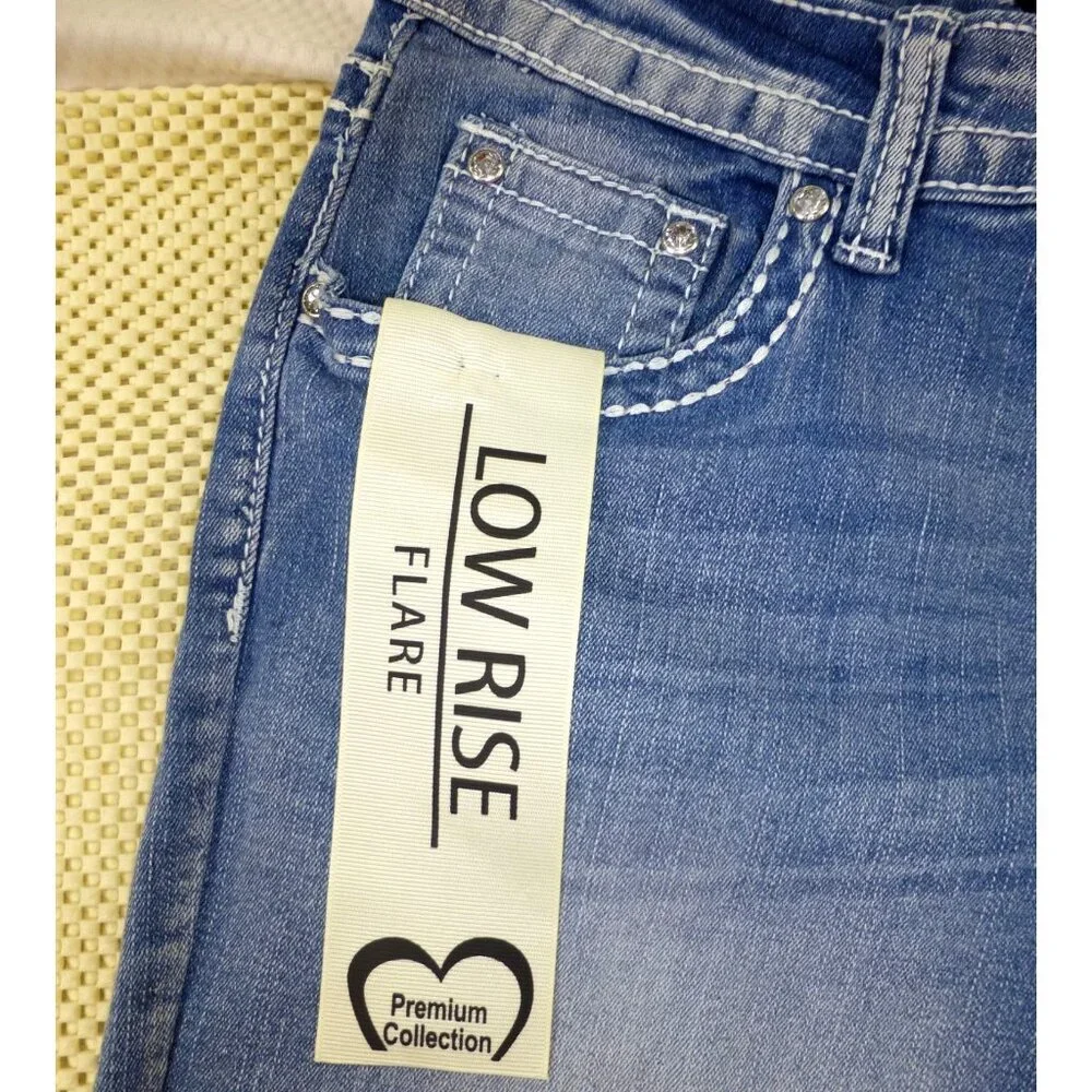 Sky Premium Collection Low Rise Flare Embroidered Skull & Floral Denim Jeans 11/ - Picture 9 of 15